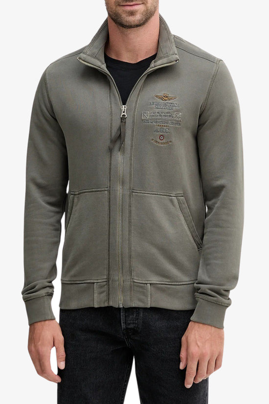Felpa Full Zip In Cotone Effetto Vintage-aeronautica militare-Verde-Uomo-252fe2055uf00655-