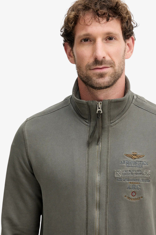 Felpa Full Zip In Cotone Effetto Vintage-aeronautica militare-Verde-Uomo-252fe2055uf00655-