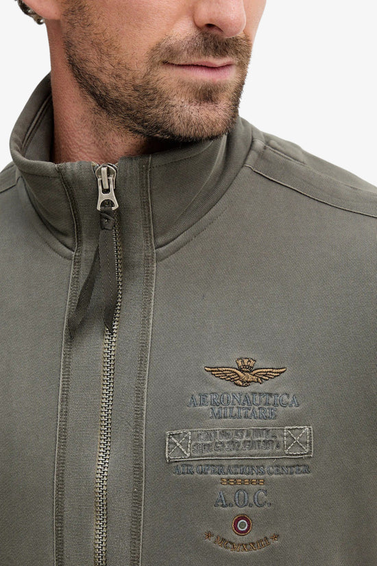 Felpa Full Zip In Cotone Effetto Vintage-aeronautica militare-Verde-Uomo-252fe2055uf00655-