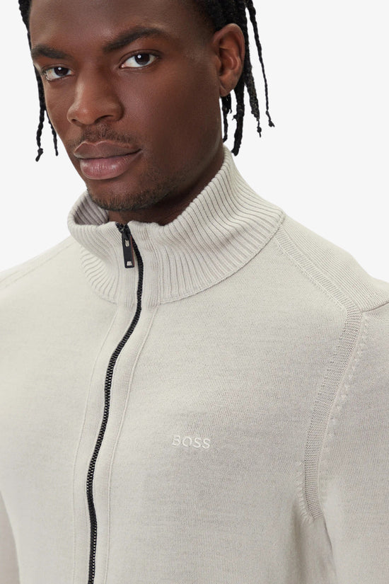 Cardigan Full Zip In Misto Lana Con Logo Ricamato-boss-Beige-Uomo-50501750 271-