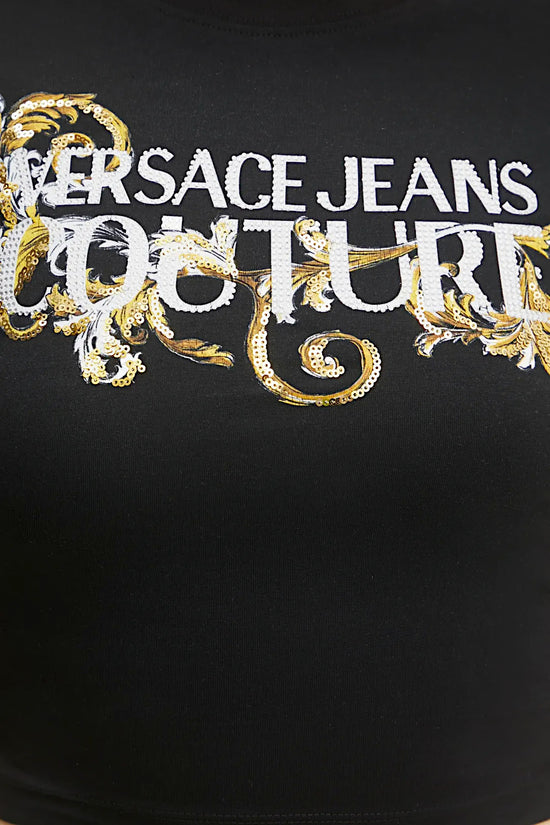 T-Shirt Corta Con Cristalli Outline Barocco-versace jeans couture-Nero-Donna-78hahc05 cj02c g89-