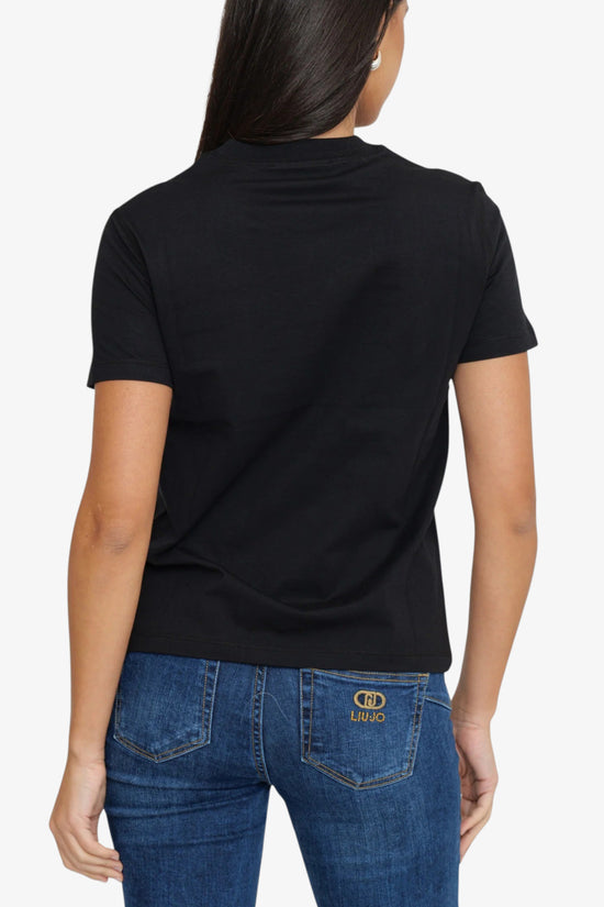 T-Shirt Maniche Corte Institutional Logo Con Paillettes-versace jeans couture-Nero-Donna-78hahe02 cj00e g89-