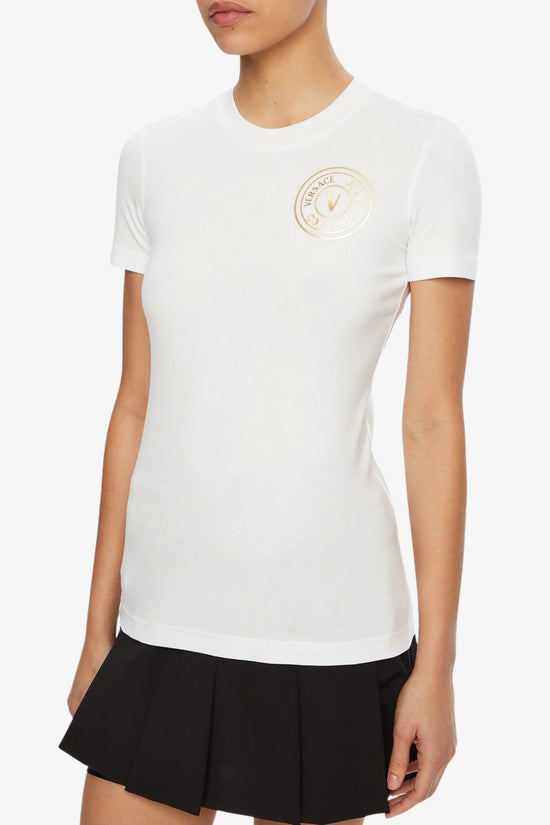 T-Shirt Maniche Corte V-Emblem-versace jeans couture-Bianco-Donna-78haht00 cj03 g03-