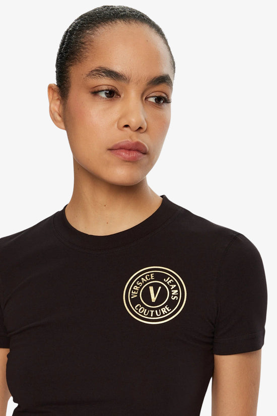 T-Shirt Maniche Corte V-Emblem-versace jeans couture-Nero-Donna-78haht00 cj03 g89-