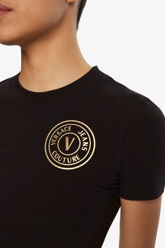 T-Shirt Maniche Corte V-Emblem-versace jeans couture-Nero-Donna-78haht00 cj03 g89-