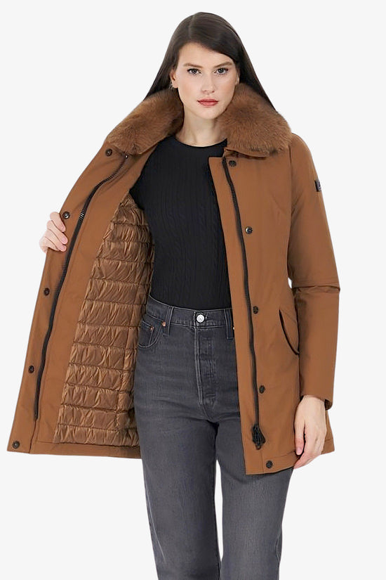 Giubbotto Full Zip Con Collo Bordato Pelliccia Demot Kl Fur-peuterey-Marrone-Donna-Ped4444 01191510 894-