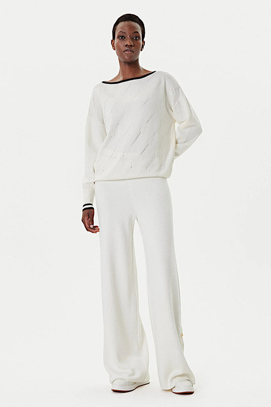 Maglione Scollo A Barca In Viscosa Con Strass Applicati E Loghi Ripetuti-liu jo-Bianco-Donna-Tf5206 ms63l 03n76-