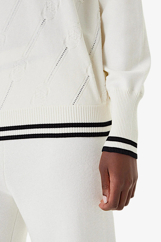 Maglione Scollo A Barca In Viscosa Con Strass Applicati E Loghi Ripetuti-liu jo-Bianco-Donna-Tf5206 ms63l 03n76-