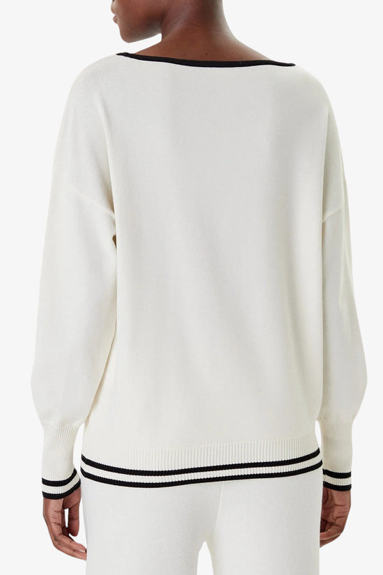 Maglione Scollo A Barca In Viscosa Con Strass Applicati E Loghi Ripetuti-liu jo-Bianco-Donna-Tf5206 ms63l 03n76-