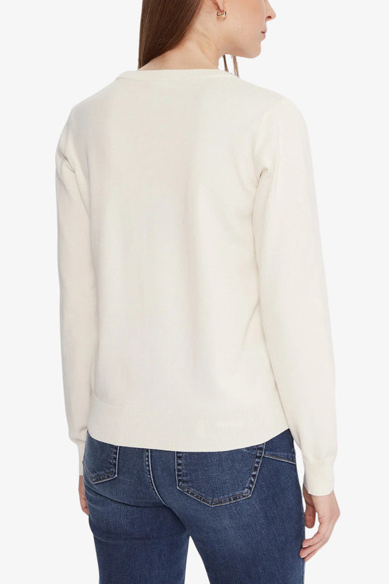 Maglione Girocollo Leggero In Viscosa Logo Con Strass E Pietre-liu jo-Bianco-Donna-Tf5248 ms63l 10103-