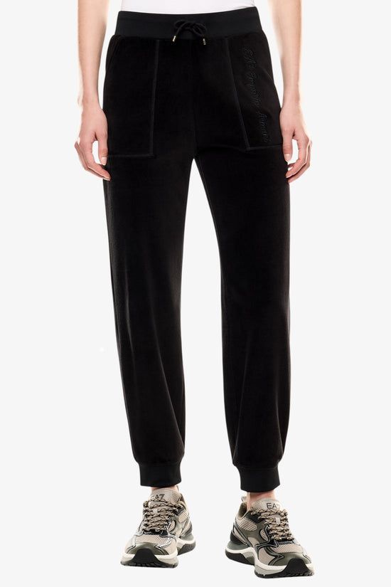 Pantaloni Atlethic Velour In Ciniglia Stretch-emporio armani ea7-Nero-Donna-7w000440 af15653 uc001-