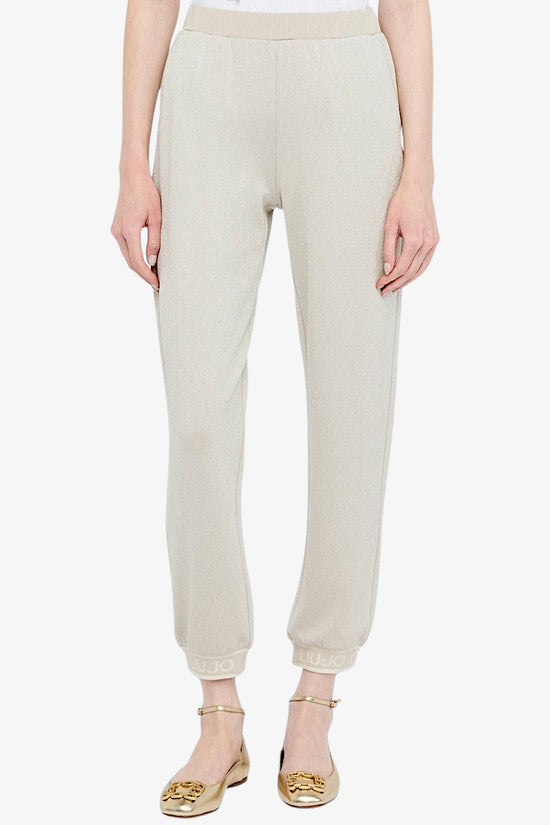Pantaloni In Lurex Con Banda Logo Sul Fondo-liu jo-Beige-Donna-Tf5284 j4747 a8586-