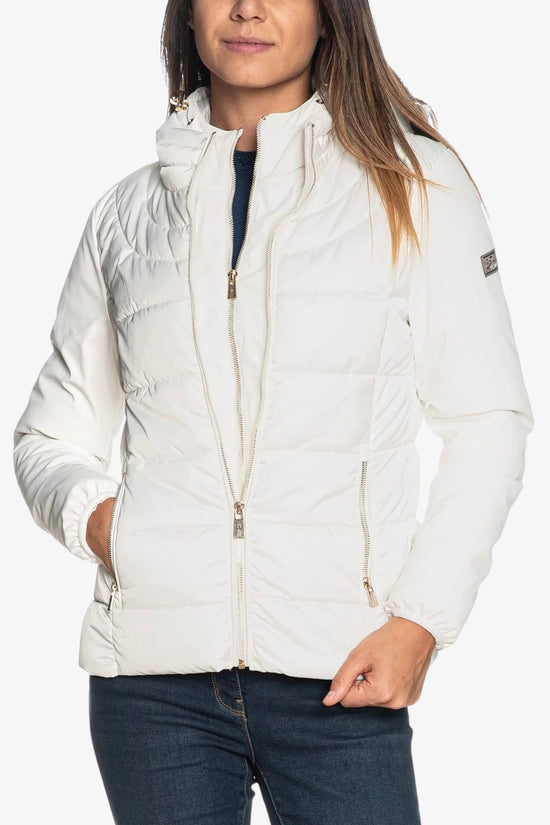 Piumino Corto Full Zip Con Cappuccio Maniche Softshell-yes zee-Bianco-Donna-J045/m800 0157-