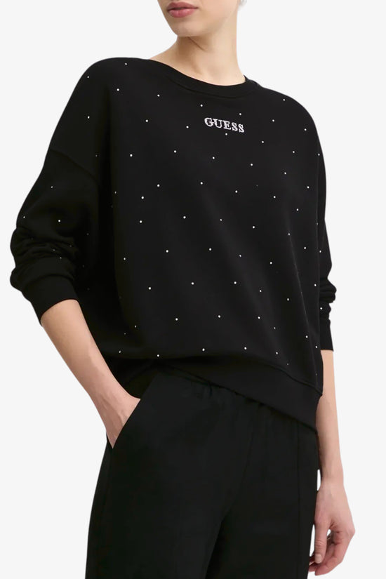 Felpa Corta Girocollo Con Strass Rhinestones-guess-Nero-Donna-V5rq08kclj0 jblk-