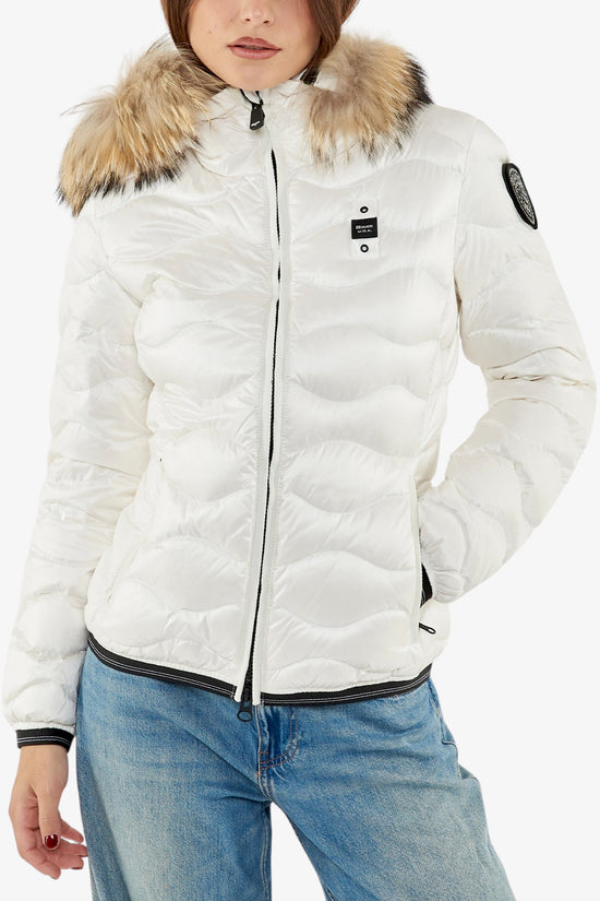 Piumino Full Zip Con Cappuccio Bordo In Pelliccia Aldie-blauer-Bianco-Donna-25wbldc03096 006047 100bi-