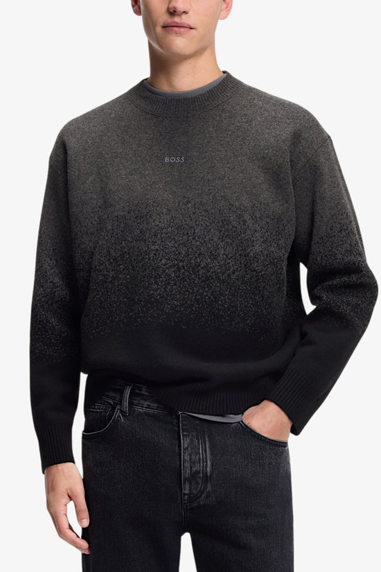 Maglione Girocollo Dégradé In Misto Lana Yak-boss-Nero-Uomo-50548701 001-