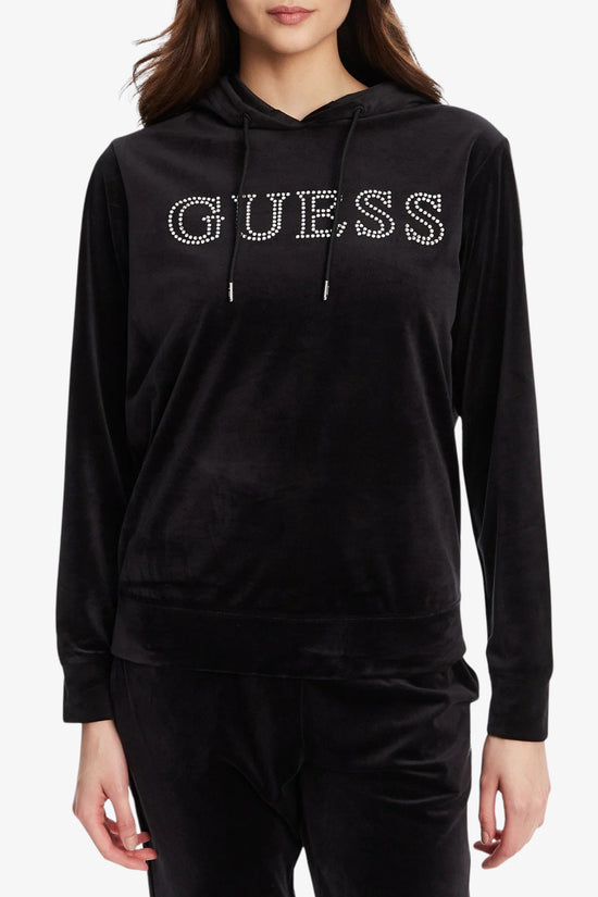 Felpa Con Cappuccio In Ciniglia Logo Strass Couture-guess-Nero-Donna-V4rq25k0232 jblk-