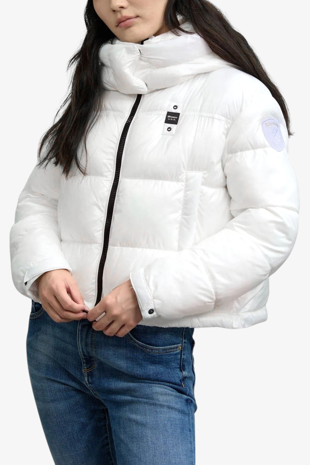 Blauer Piumino Corto Full Zip Con Cappuccio Gloria Bianco