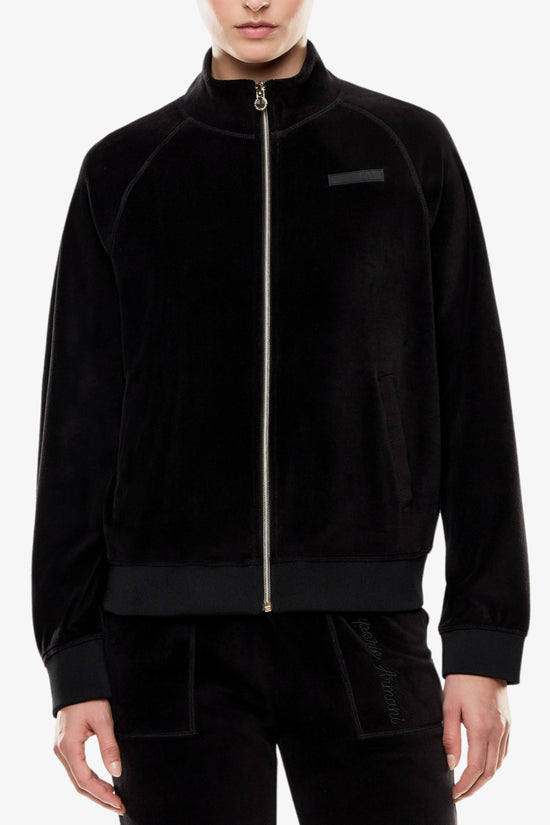 Felpa Full Zip Athletic Velour In Ciniglia Stretch-emporio armani ea7-Nero-Donna-7w000438 af15653 uc001-