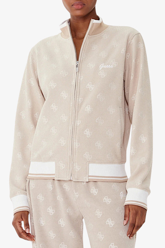 Felpa Full Zip In Velluto A Coste Paulina-guess-Beige-Donna-V5bq01k1902 cocb-
