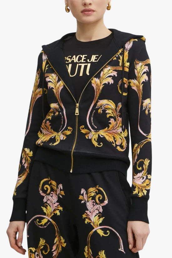 Felpa Full Zip Con Cappuccio Outline Barocco-versace jeans couture-Nero-Donna-78hai3p6 fs192 g89-