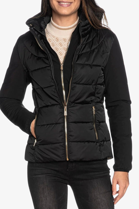 Piumino Corto Full Zip Con Cappuccio Maniche Softshell-yes zee-Nero-Donna-J045/m800 0801-