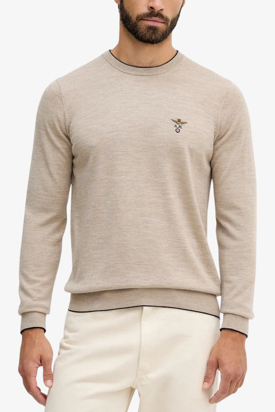 Maglione Girocollo Leggero In Lana Merino-aeronautica militare-Beige-Uomo-252ma1567ul00415 17266-