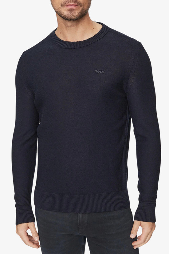 Maglione Girocollo In Misto Lana Logo Piccolo Ricamato-boss-Blu-Uomo-50501762 404-