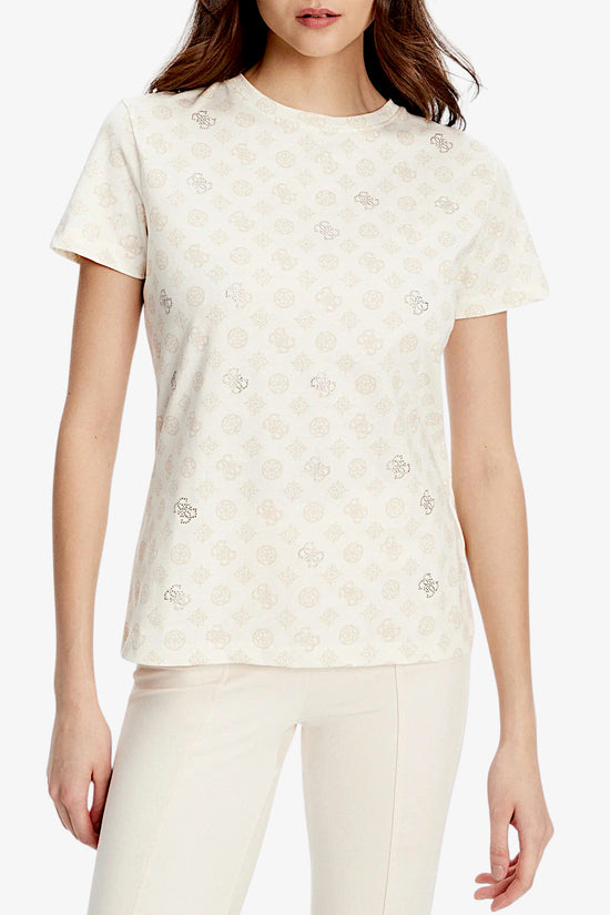 T-Shirt Maniche Corte Logo All-Over Gloria Peony-guess-Beige-Donna-V5yi04i3z14 p0jn-