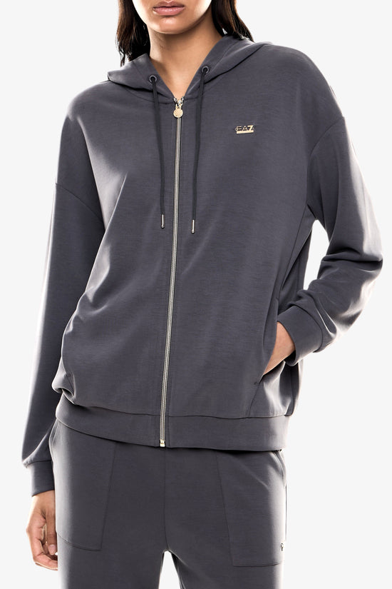 Felpa Full Zip Con Cappuccio Core Lady In Misto Modal Stretch-emporio armani ea7-Grigio-Donna-7w000192 af12643 u8117-