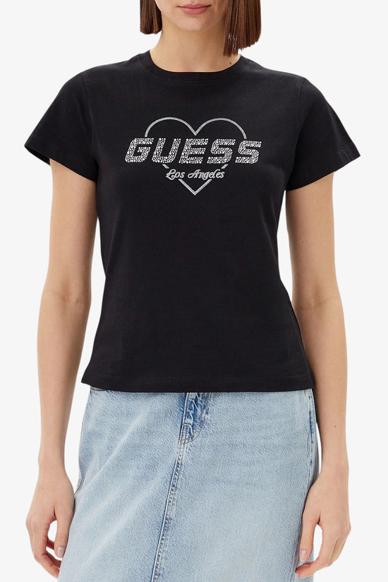 T-Shirt Maniche Corte Logo Cuore Strass Narciso-guess-Nero-Donna-V5gi10k9rm1 jblk-