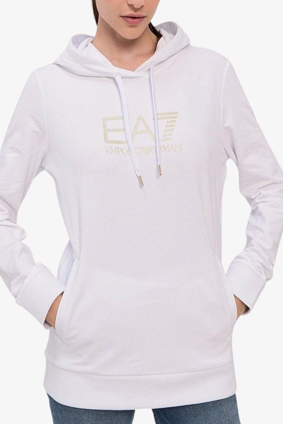 Felpa Con Cappuccio Shiny Big Logo-emporio armani ea7-Bianco-Donna-8ntm36 tjtxz 0186-