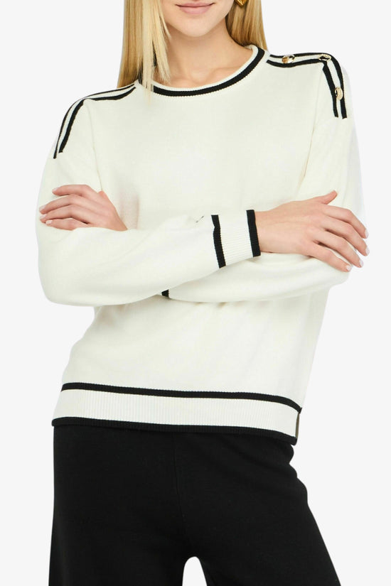 Maglione Girocollo Con Dettagli A Costrasto E Bottoni-liu jo-Bianco-Donna-Tf5230 ms59l 03n76-