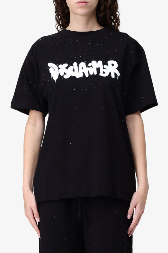 T-Shirt Maniche Corte Logo + Strass-disclaimer-Nero-Donna-25eds54927-