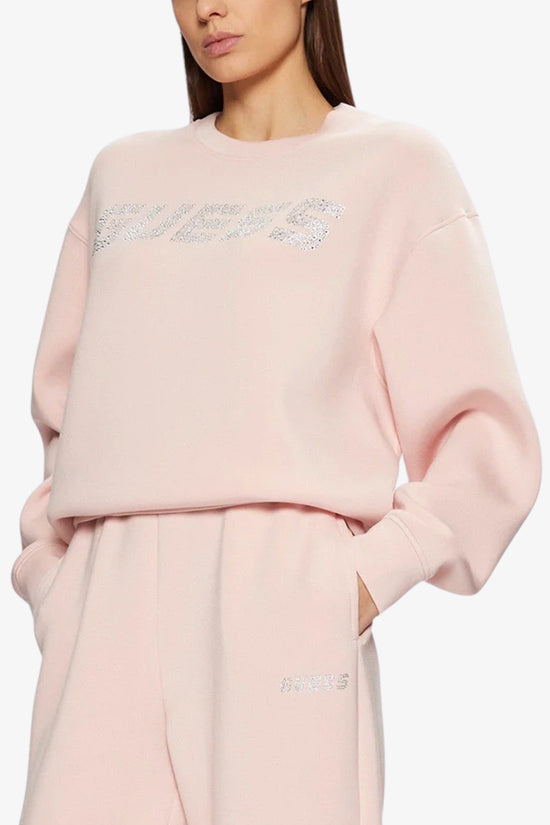 Felpa Girocollo Scuba Logo Strass Cecilia-guess-Rosa-Donna-V4bq15k7uw2 g6o1-