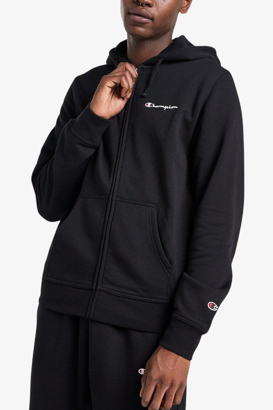 Felpa Full Zip Con Cappuccio Logo Piccolo Ricamato-champion-Nero-Uomo-220260 kk001-
