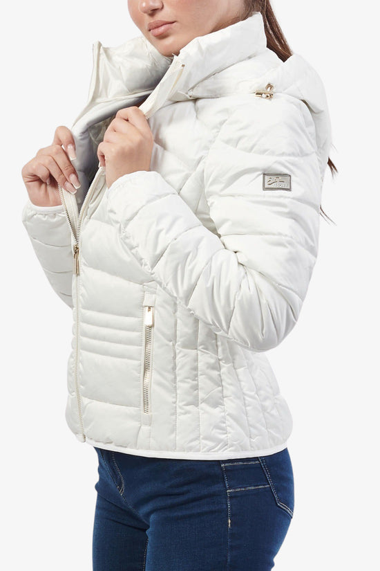 Piumino Corto Full Zip Con Cappuccio-yes zee-Bianco-Donna-J007/m800 0157-