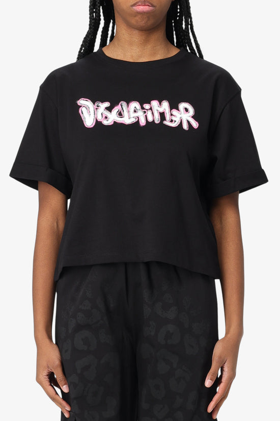 T-Shirt Corta Logo Spray E Glitter-disclaimer-Nero-Donna-25eds54917-