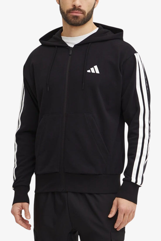 Felpa Full Zip Con Cappuccio Essential 3-Stripes-adidas performance-Nero-Uomo-Jd1877-