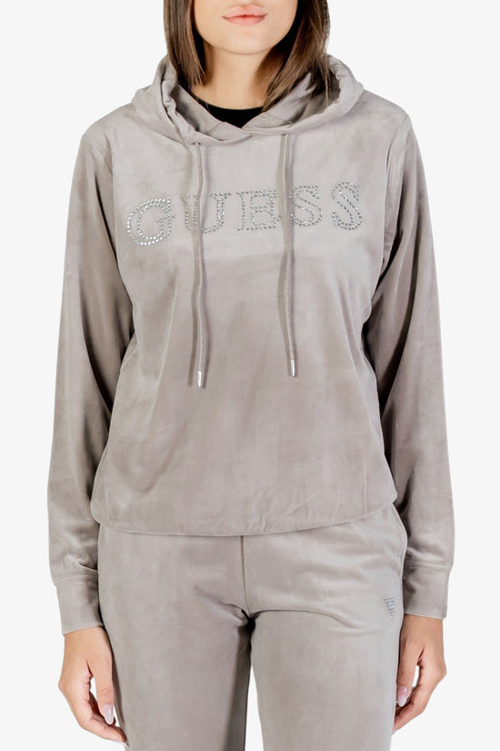Felpa Con Cappuccio In Ciniglia Logo Strass Couture-guess-Grigio-Donna-V4rq25k0232 g9l3-