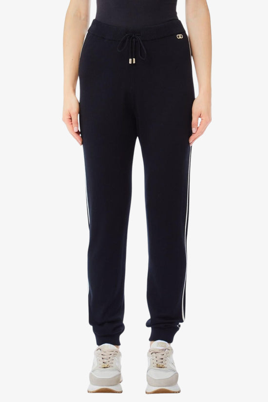 Pantaloni In Maglia Con Bande-liu jo-Nero-Donna-Tf5029 ms49i 03n66-