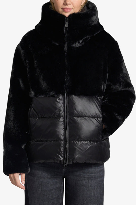 Piumino Full Zip Con Cappuccio In Nylon Con Eco Pelliccia Fanevil-blauer-Nero-Donna-25wbldc02178 006646 999-