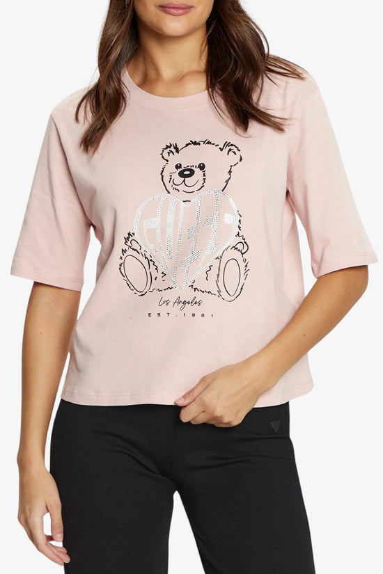 T-Shirt Maniche Corte Boxy Rhinestone Bear-guess-Rosa-Donna-V5ri09i3z14 pgls-