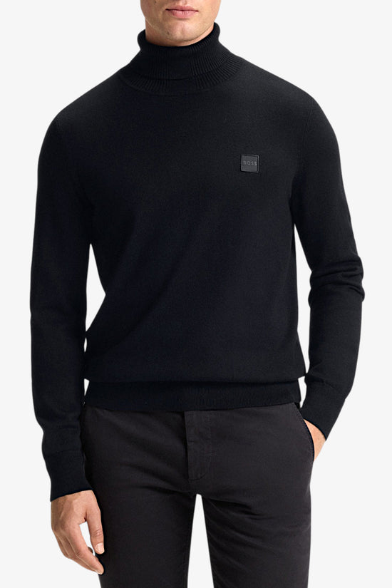 Dolcevita Maglione In Cotone E Cashmere Con Toppa Logo-boss-Nero-Uomo-50527573 001-