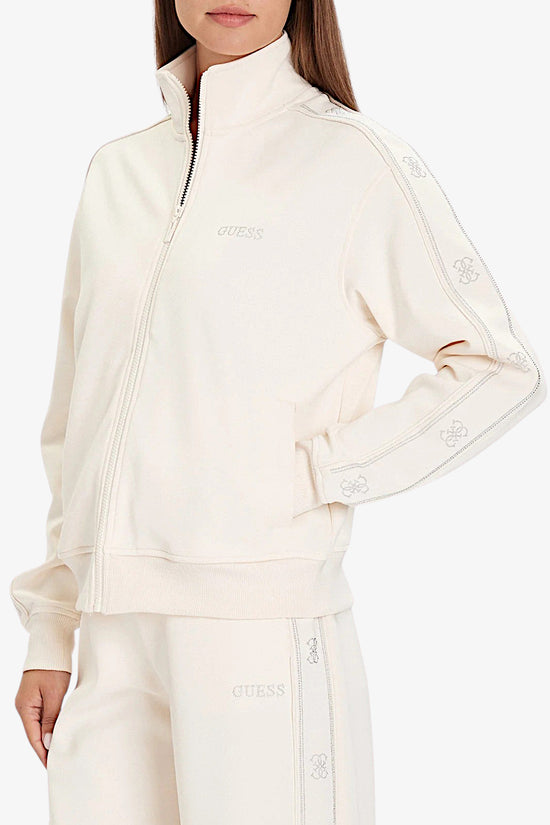 Felpa Full Zip Bande Logo Con Borchiette Octavia-guess-Bianco-Donna-V5bq15kcx22 g1h6-