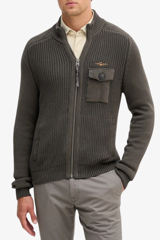Maglione Full Zip In Cotone Costa Inglese-aeronautica militare-Grigio-Uomo-252ma1565ul00409 34400-