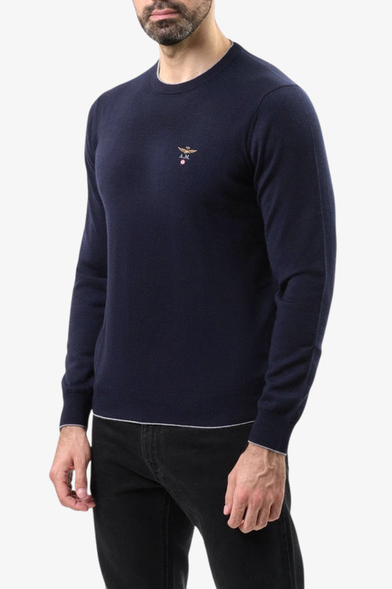 Maglione Girocollo Leggero In Lana Merino-aeronautica militare-Blu-Uomo-252ma1567ul00415 08396-