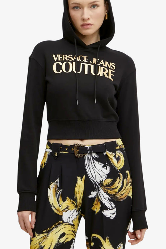 Felpa Corta Con Cappuccio Logo Istitutional-versace jeans couture-Nero-Donna-78hait01 cf01t g89-