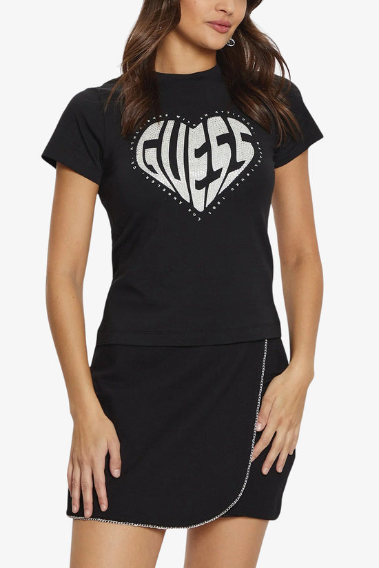 T-Shirt Maniche Corte Julia Rhinestone-guess-Nero-Donna-V5ri08j1314 jblk-