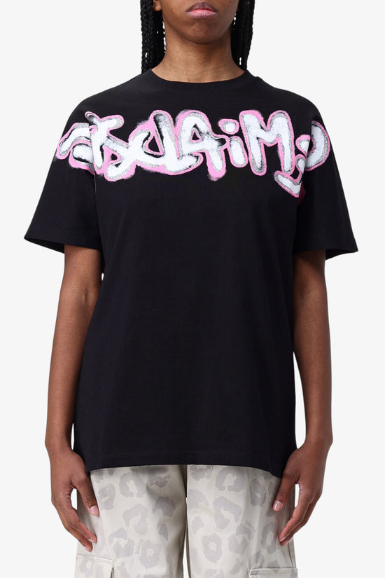 T-Shirt Maniche Corte Logo Spray E Glitter-disclaimer-Nero-Donna-25eds54918-